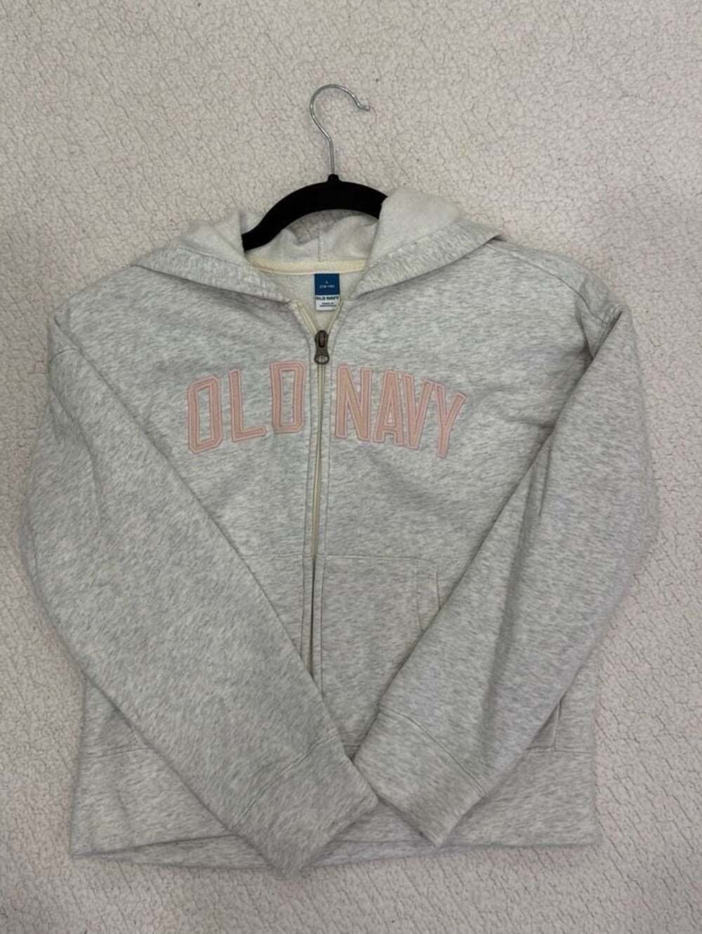 Old Navy Girls Grey Zip-Up Hoodie Pink Logo Size L (10-12)